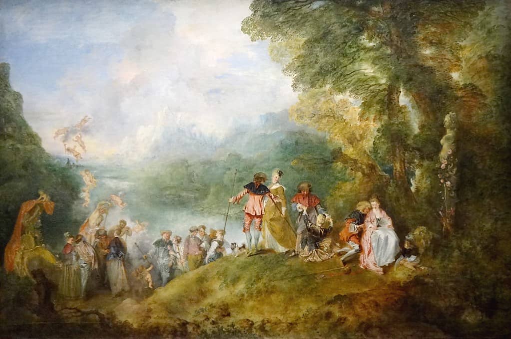 Pèlerinage à l'île de Cythère, Jean-Antoine Watteau, 1717, conservé au Musée du Louvre.