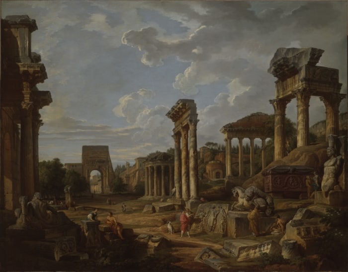 Tableau de Panini, Capriccio d'un forum romain, 1741