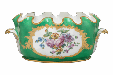 Jardinière en porcelaine de Sèvres. Vert et fleurs. XVIIIe siècle.