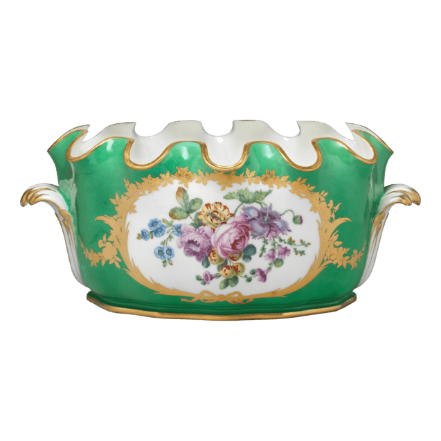 Jardinière en porcelaine de Sèvres. Vert et fleurs. XVIIIe siècle.
