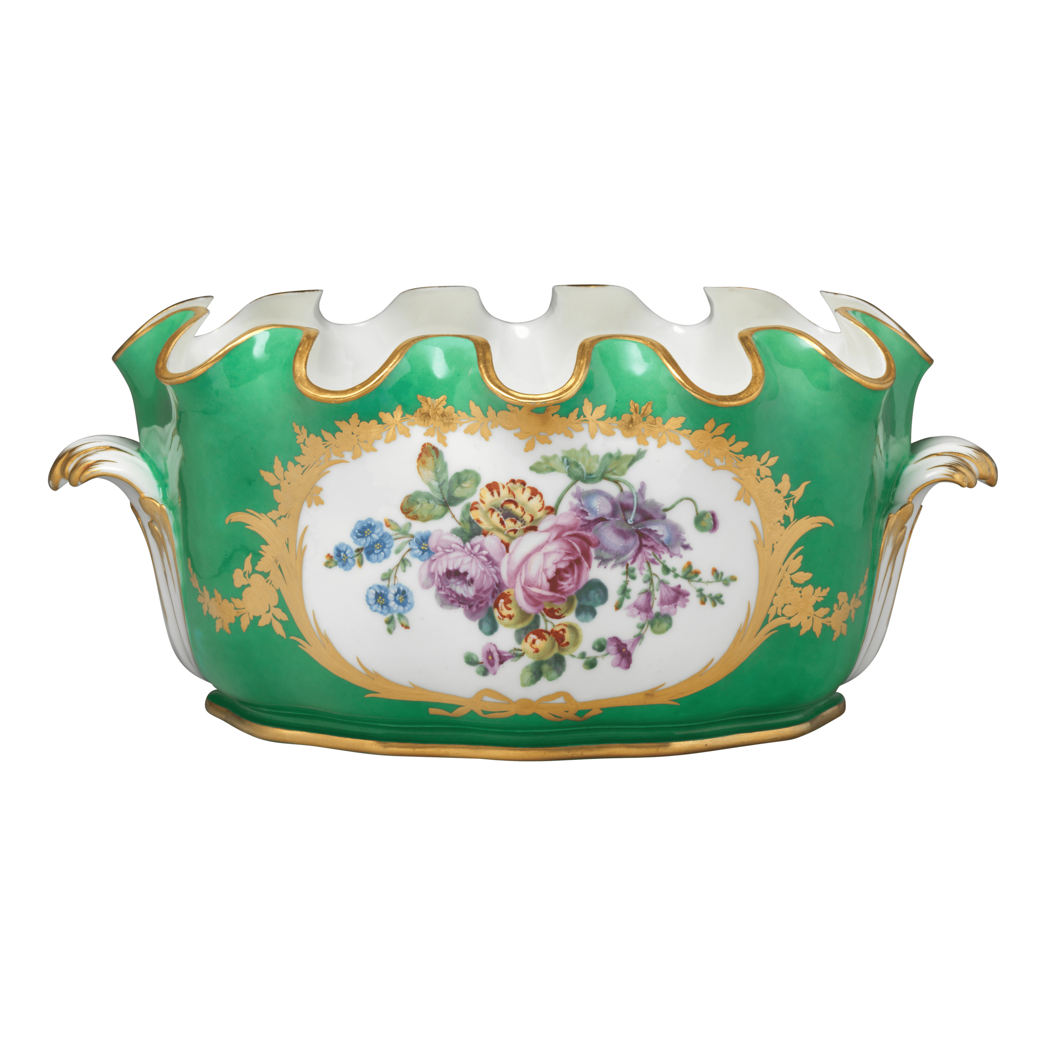 Jardinière en porcelaine de Sèvres. Vert et fleurs. XVIIIe siècle.