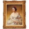 Portrait de femme par Adélaide Salles-Wagner, XIXe siècle, femme représentée dans une robe blanche typique de l'époque Napoléon III.