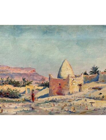 Tombeau d'un Marabout, Fernand Salkin, Coucher de soleil en Algérie, teintes mauves, bleu pâle, jaune clair tirant sur le beige.