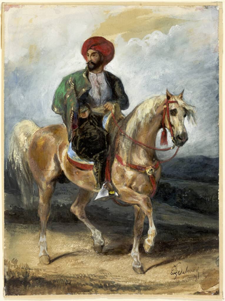 Cavalier Turc peint à l'aquarelle par Delacroix.