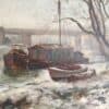 dmond Quinton, Bords de Marne, le Pont de Créteil sous la neige. Paysage gelé, seul un soleil, boule orangée se réverbère sur l'eau glacée.