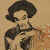 René Gruau, femme lisant un carton dinvitation