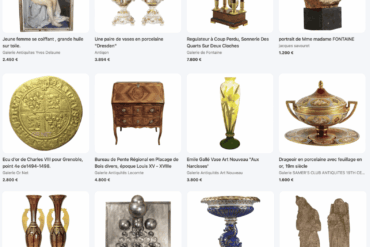capture d'écran d'objets en vente sur Antikeo