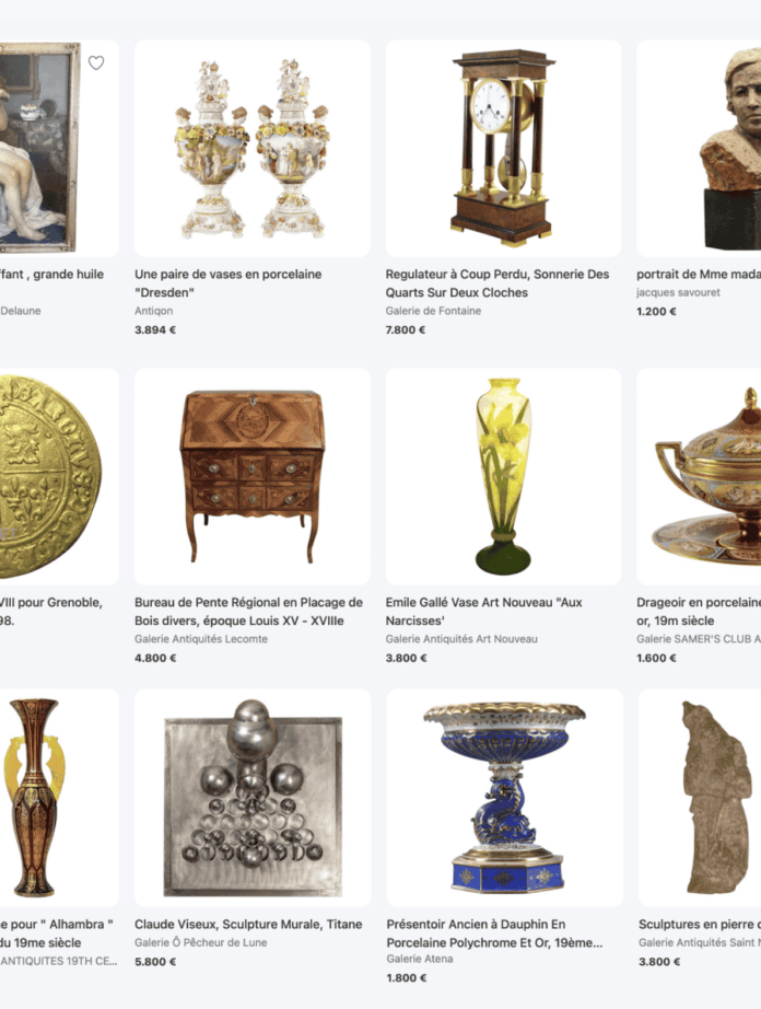 capture d'écran d'objets en vente sur Antikeo