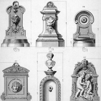 illustration de fontaines en fonte anciennes