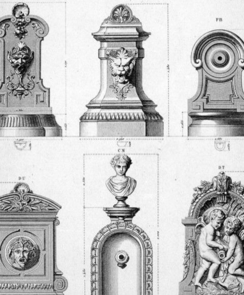 illustration de fontaines en fonte anciennes