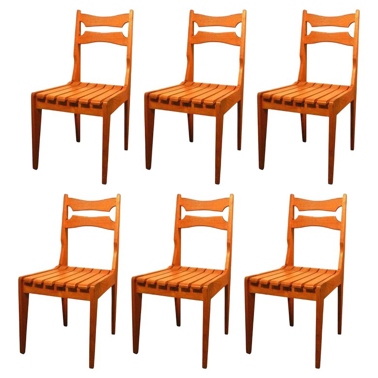 Lot De 6 Chaises Vintage Italiennes - Acajou Teinté Velours - Design Années 1950 - Authentiques