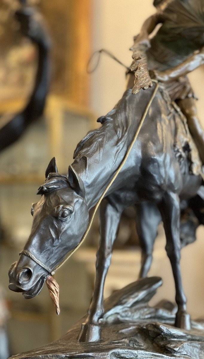 Figurine Ancienne Style Bronze - Fille Et Cheval - Déco D'Intérieur Vintage (état Correct)