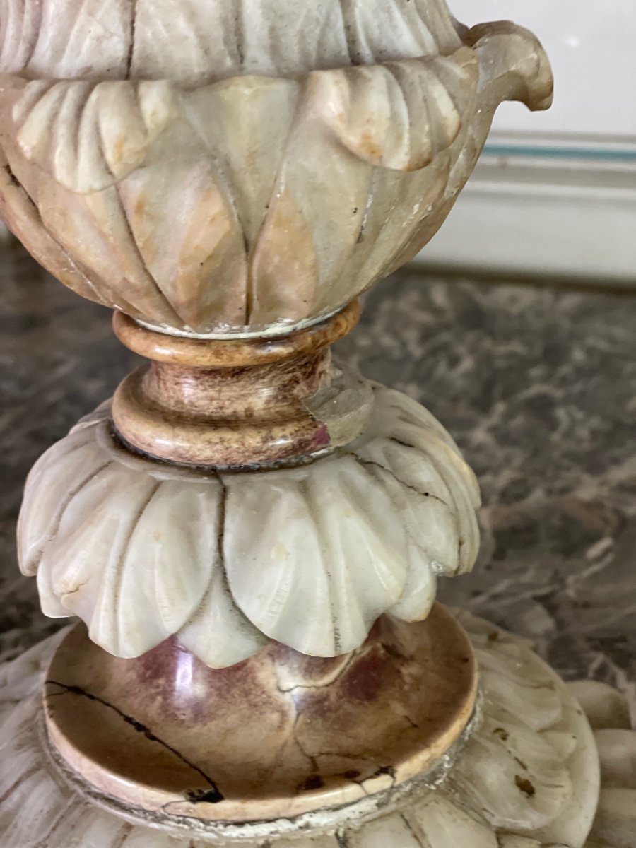 Bougeoir En Albâtre - Blanc - Sculpture Lumière - Déco Adulte