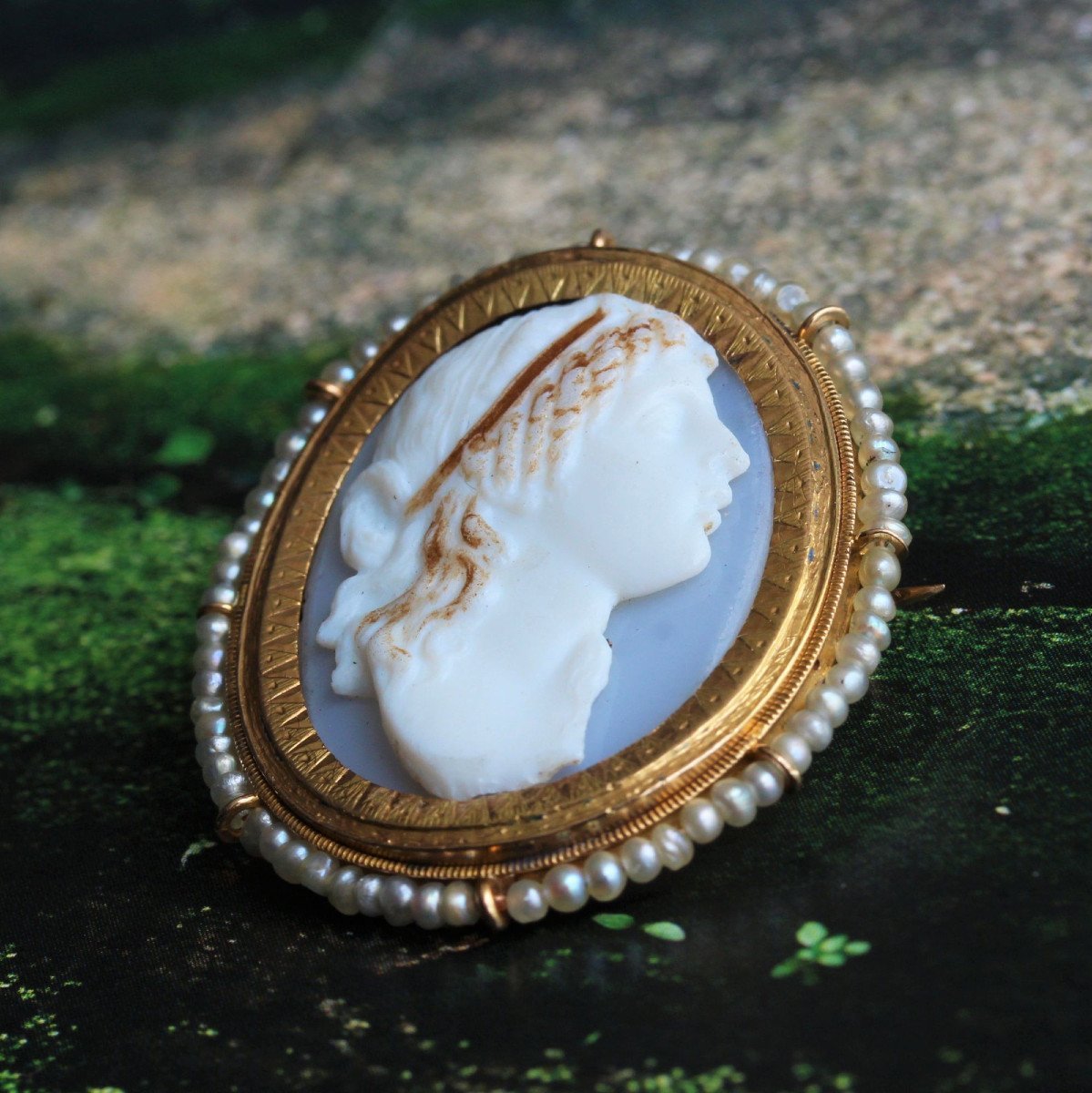 Broche vntage Or et perle Broche Pn de forme ovale forme oblongue