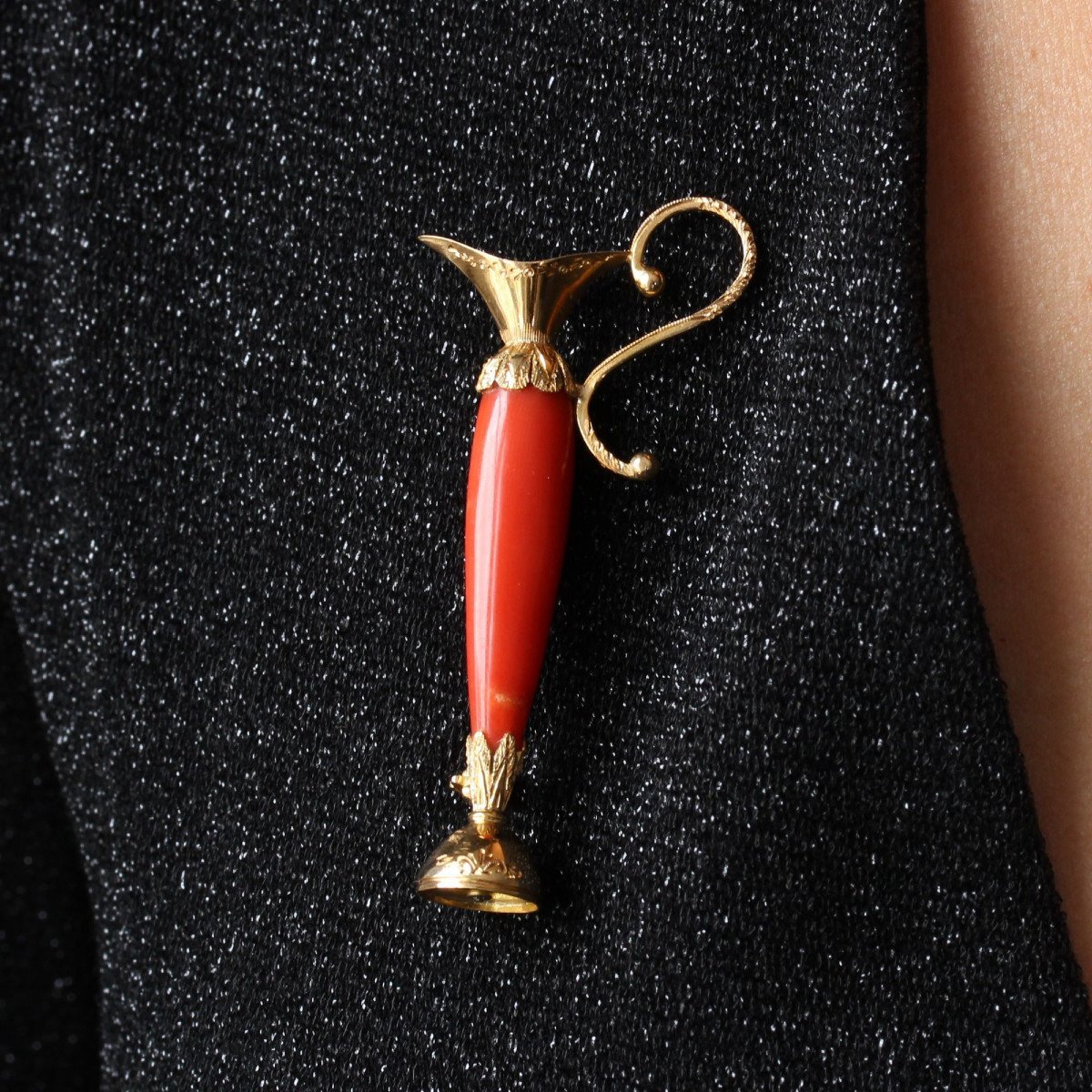 Broche Ancienne En Corail Véritable - Modèle Vintage Orange, En Très Bon état, Parfaite Pour Customiser Tes Looks