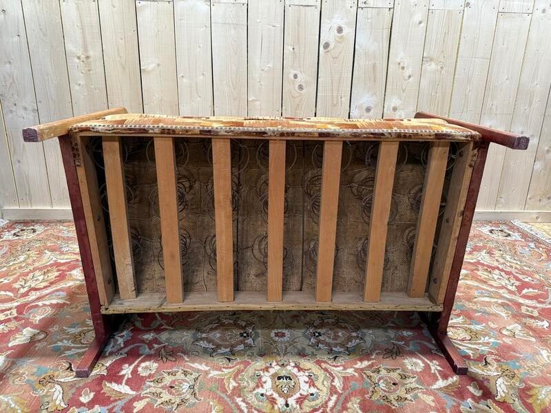 Petite Banquette En Hêtre Massif Teinte Brune – Style Louis XV, Plateau Marbre Blanc