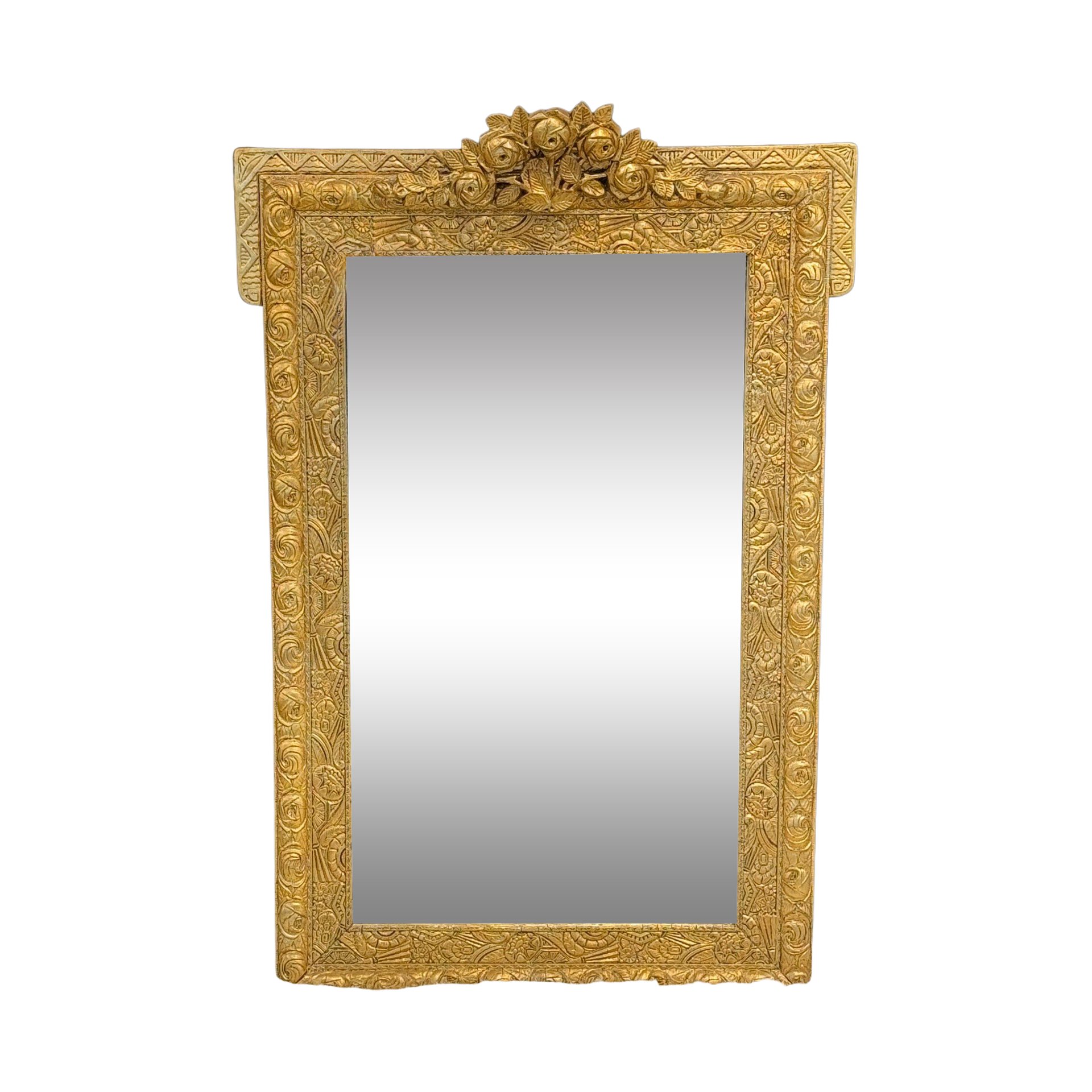 Petit Cadre Photo Miroir Vintage Années 1960 - Motifs Géométriques - Argenté - 24x18 Cm