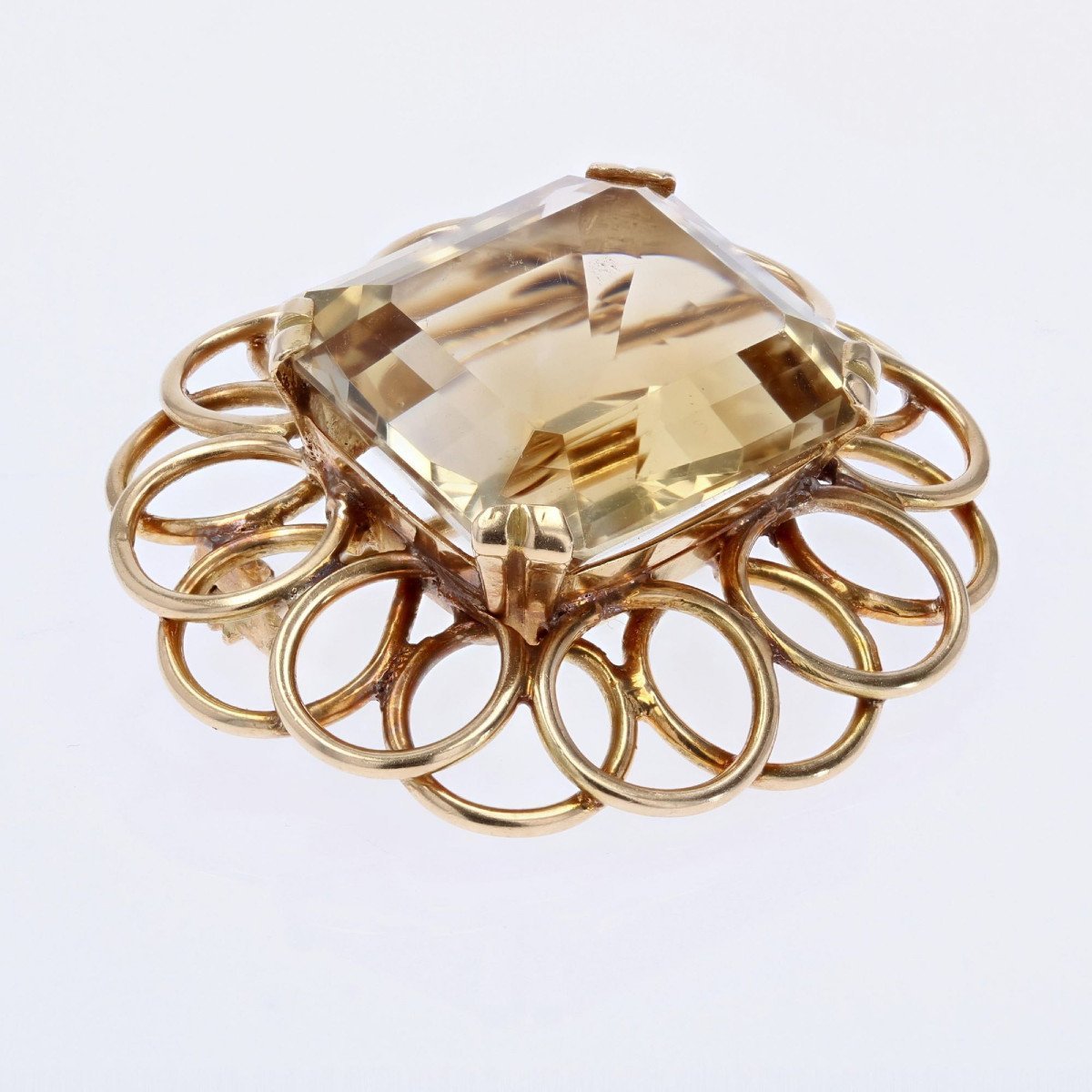 Broche Vintage Ancienne – Or Feuillage Avec Navette, Cristaux Et Citrine – Réf 5038 – Occasion