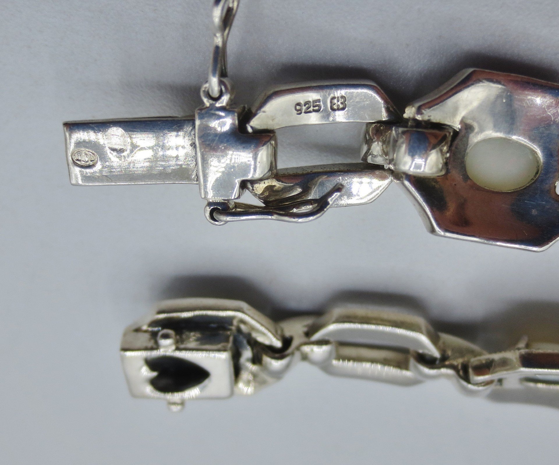 Bracelet Articulé Argent Massif Marcassites – Style Art Déco Initiales – 7 Parties – Ajustable – Occasion Bel état