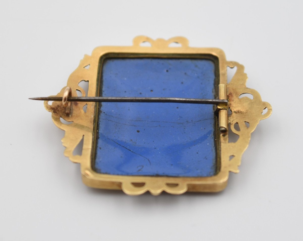 Broche Rectangle Vintage émail Cloisonné Or - Bijou Femme - Parfait état