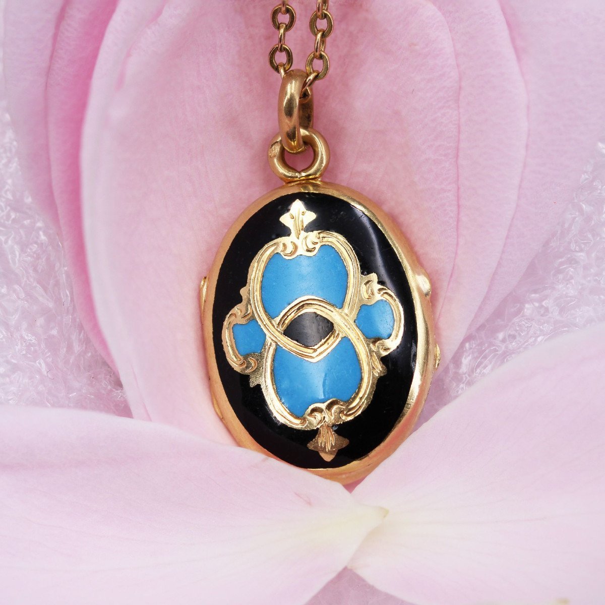 Pendentif Ancien Filigrane Or 18 Carats Avec Une Turquoise - Bijou Occasion