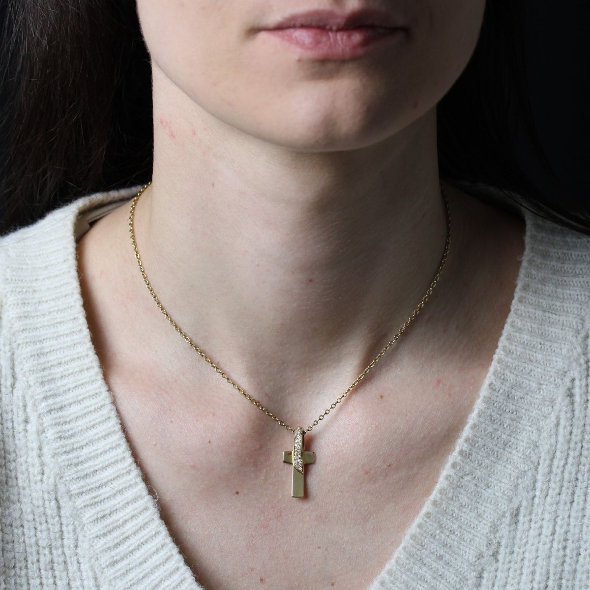 Ciondolo Croce Pepita Oro Giallo 14k 2 Pollici – Goldbar Jeweler – Autentico 14kt - copertina