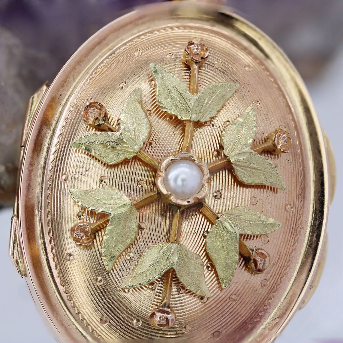 Pendentif Ancien Médaillon - Perle Et Verroterie, Plaqué Or - Vintage, à Nettoyer