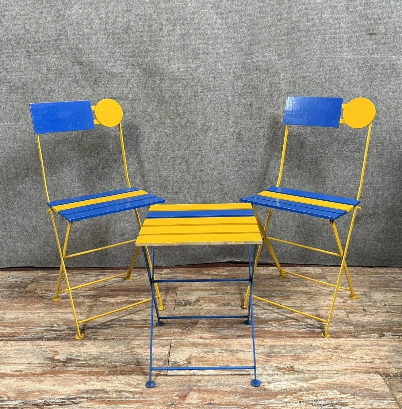 Lot De Chaises Pliantes Vintage En Métal Blanc - Sièges De Stade, Bateau, Camping