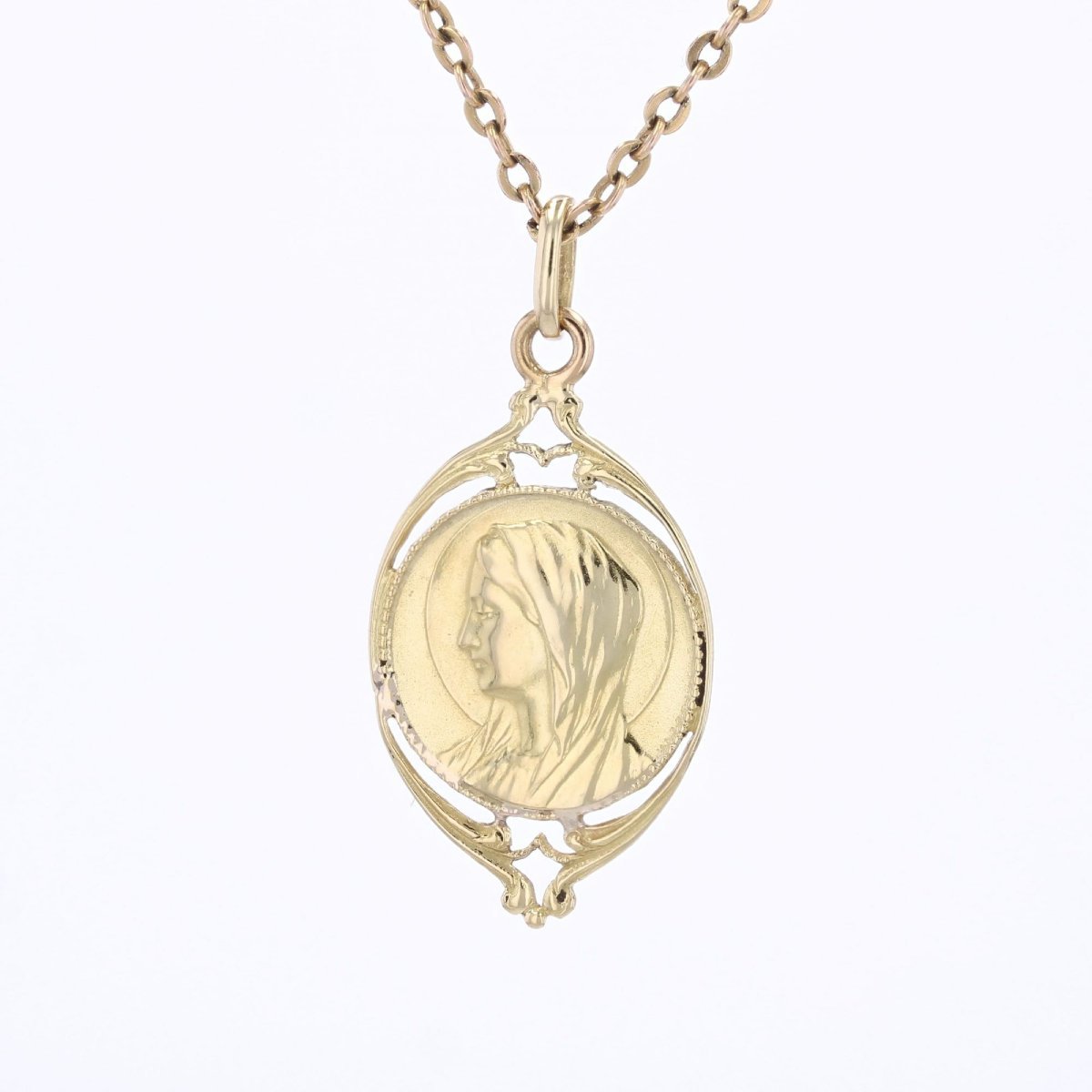 Médaille Vierge Art Déco or 18k octogonale ancienne