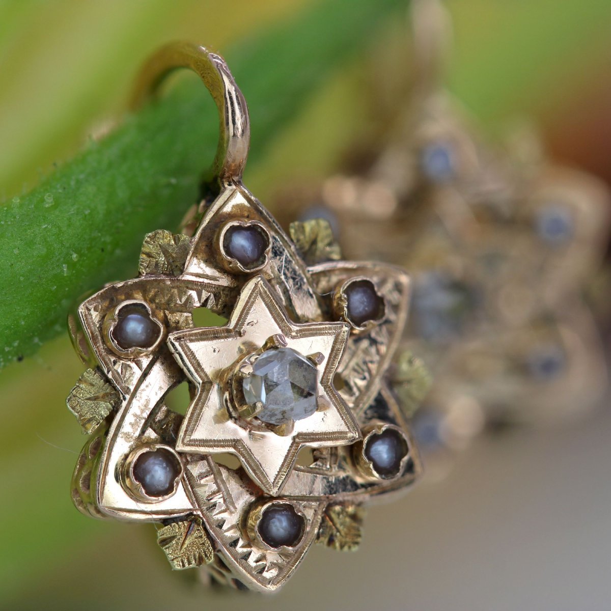 Dormeuse Or Jaune 18k Avec Perles & Diamants - Occasion - Bijou Vintage élégant