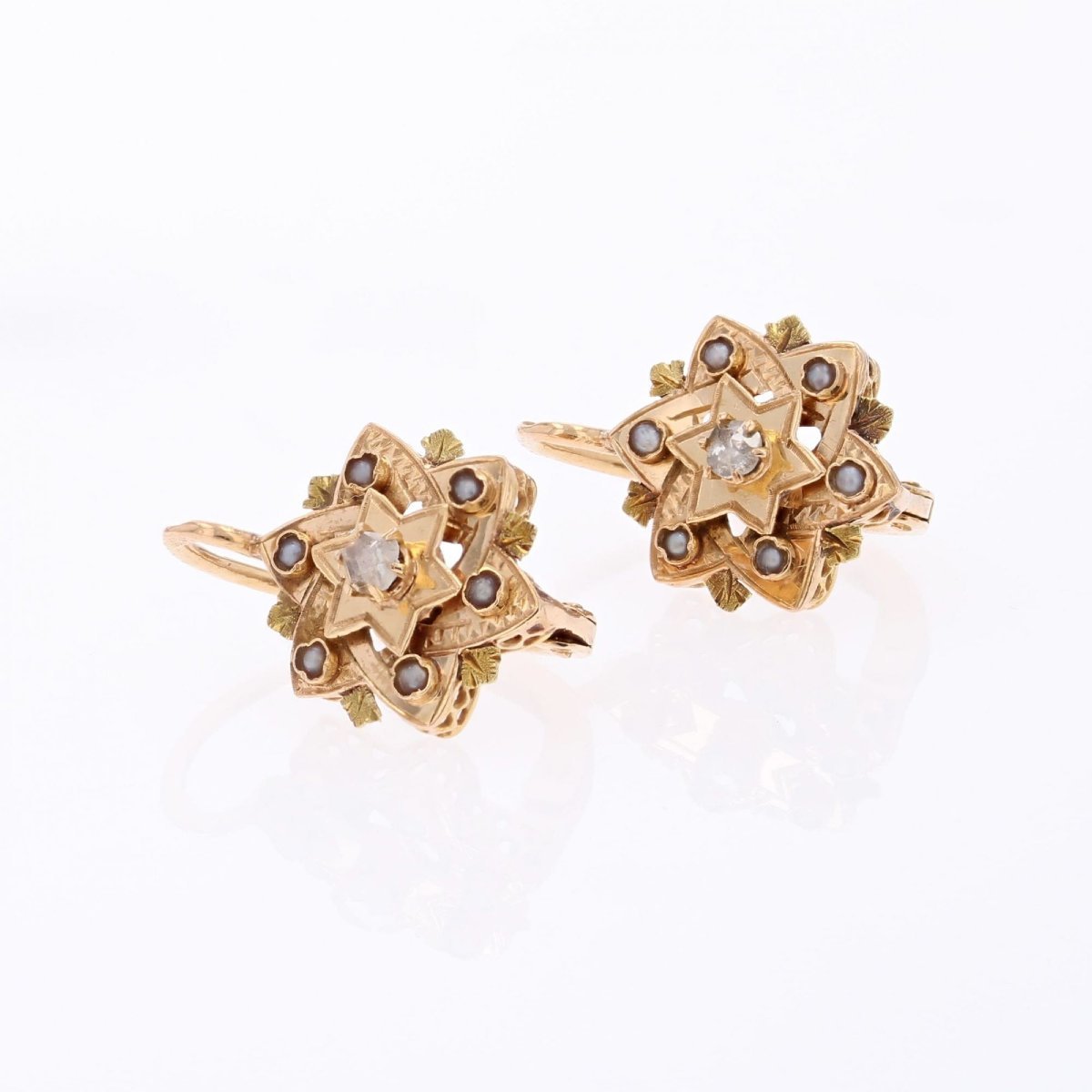 Boucles D'oreilles étoile Vintage Vers 1930 - Dormeuses, Strass Bleu - Stock Neuf Ancien