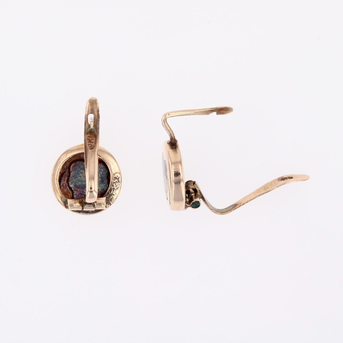 Boucles D'oreilles Pendantes Anciennes émaillées - Dormeuses En Alliage Cuivré, Multicolores, Occasion Parfait état