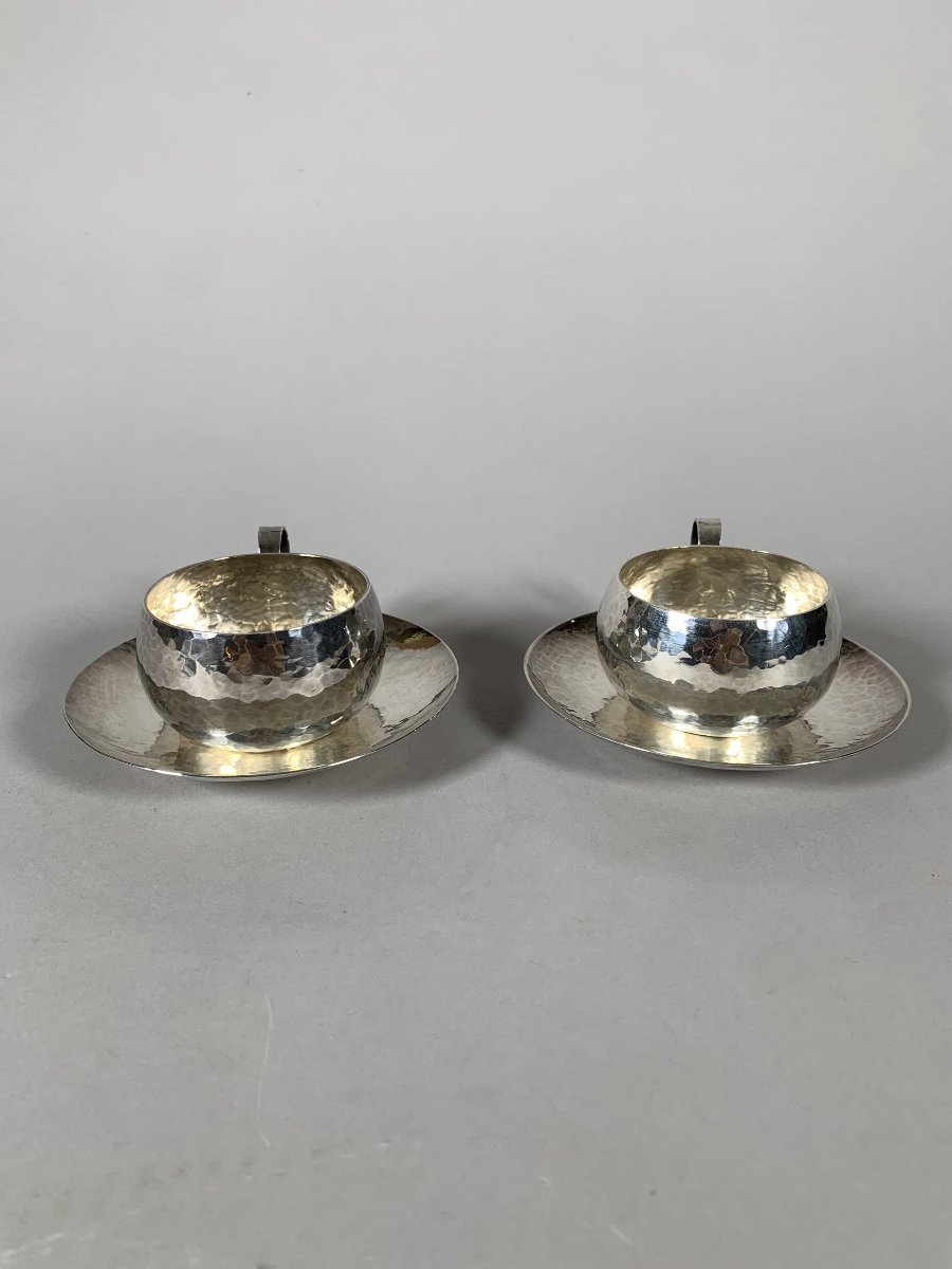 Paire De Tasses Anciennes En Métal Argenté - Vintage - Occasion Bon État