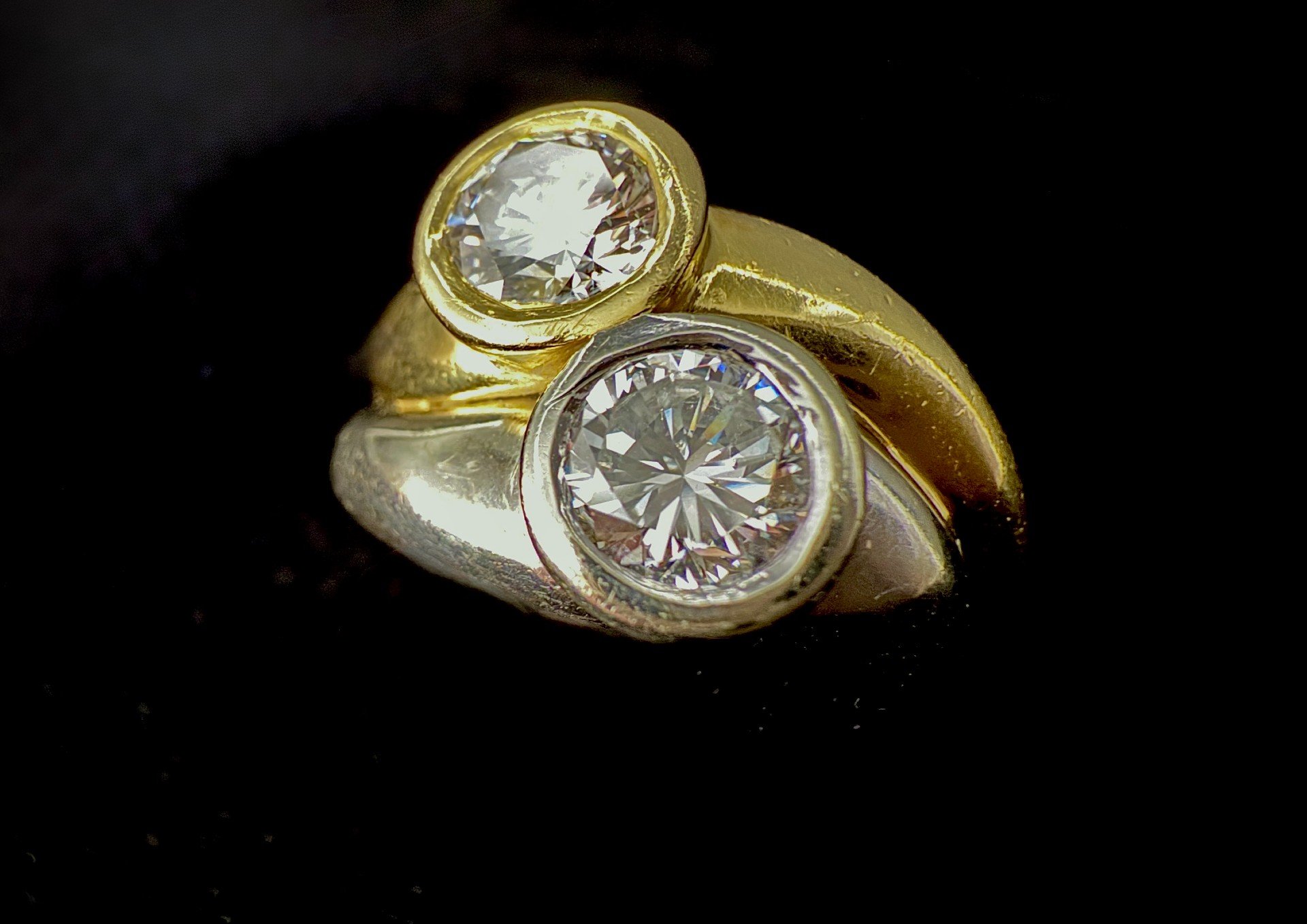 Bague Fantaisie Vintage Dorée Avec Strass Blancs - Taille 55.5 - Alliance Occasion