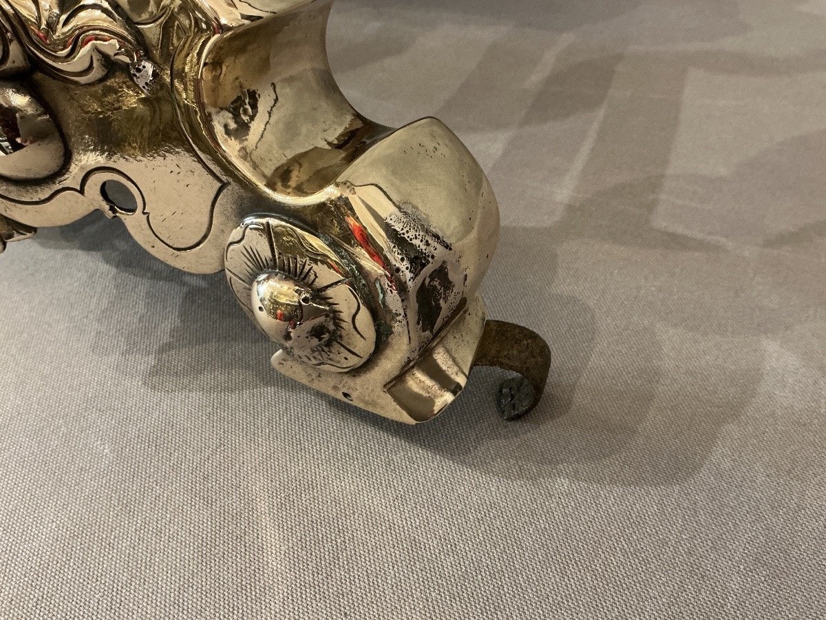 Paire De Chenets Aux Marmousets, 17ème Siècle D'époque, Bronze Doré, Fait Main