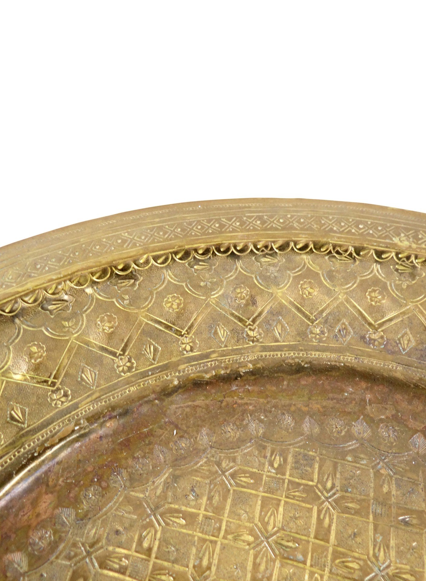 Grand Plateau Oriental En Laiton Doré – Diamètre 44 Cm, Style Cuivre, Vintage