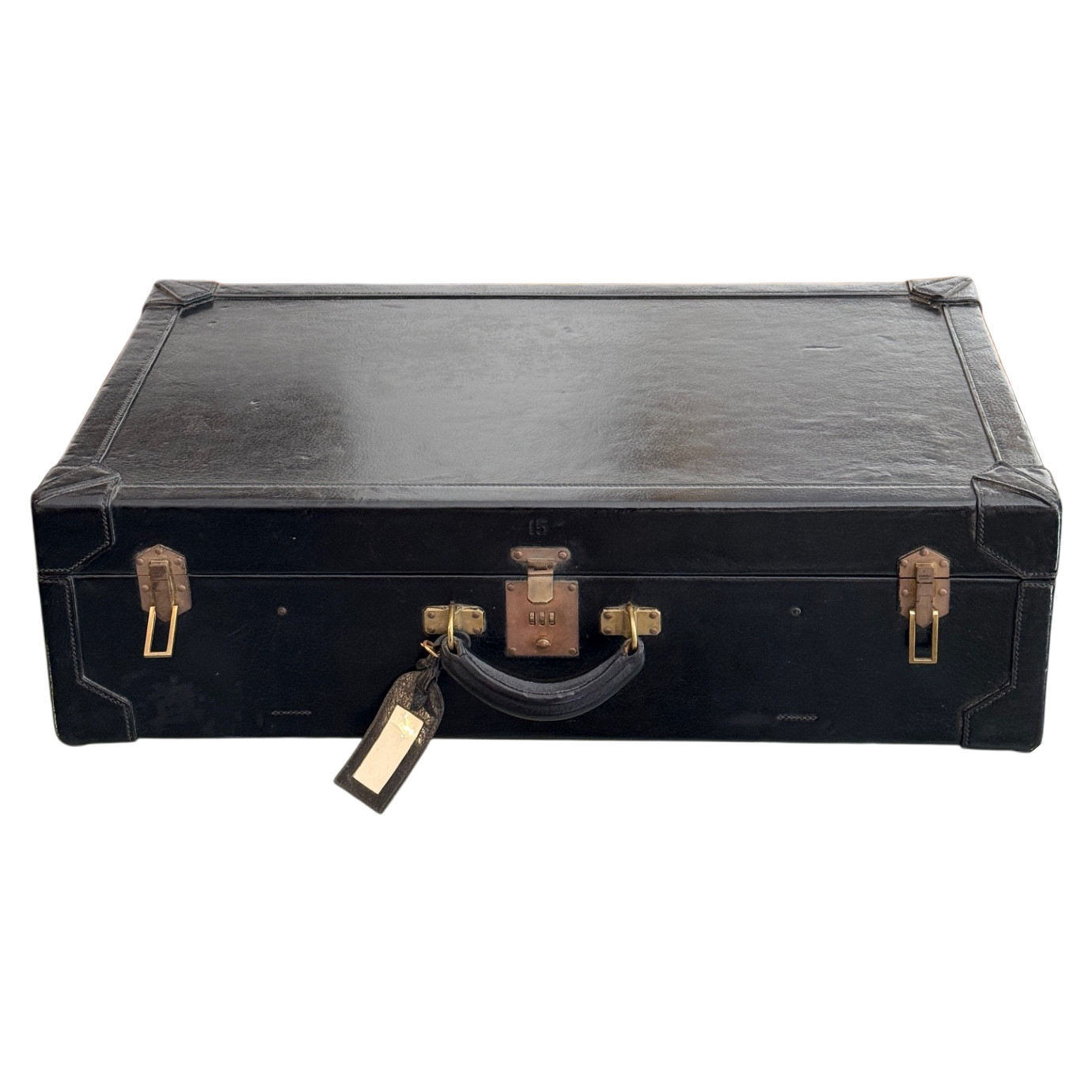 Vintage HERMÈS Paris suitcase in black leather  | Antikeo