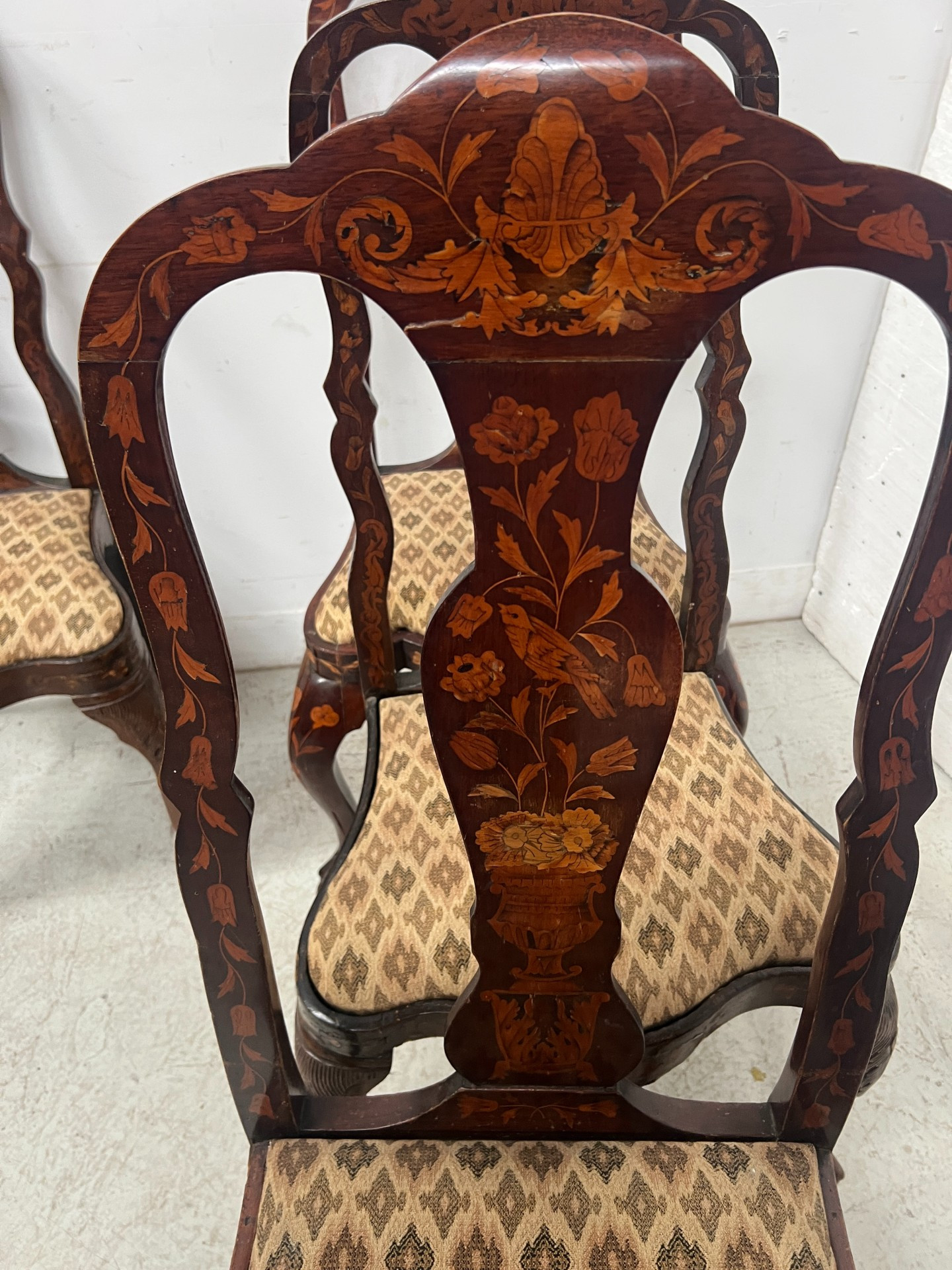 Suite of eight Dutch chairs in inlaid wood 19th | Antikeo