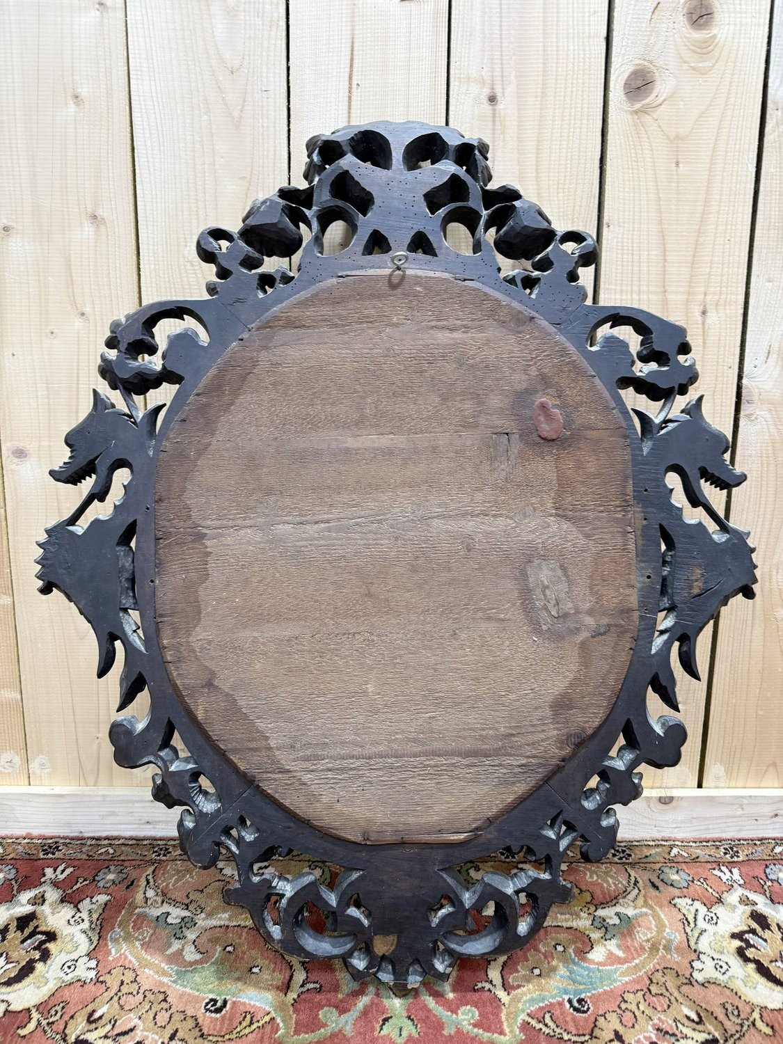 Specchio Da Parete Ovale Dualcolor Nero/Bianco – Stile Barocco Rokoko, 45x38 Cm, Cornice In MDF, Made In Italy