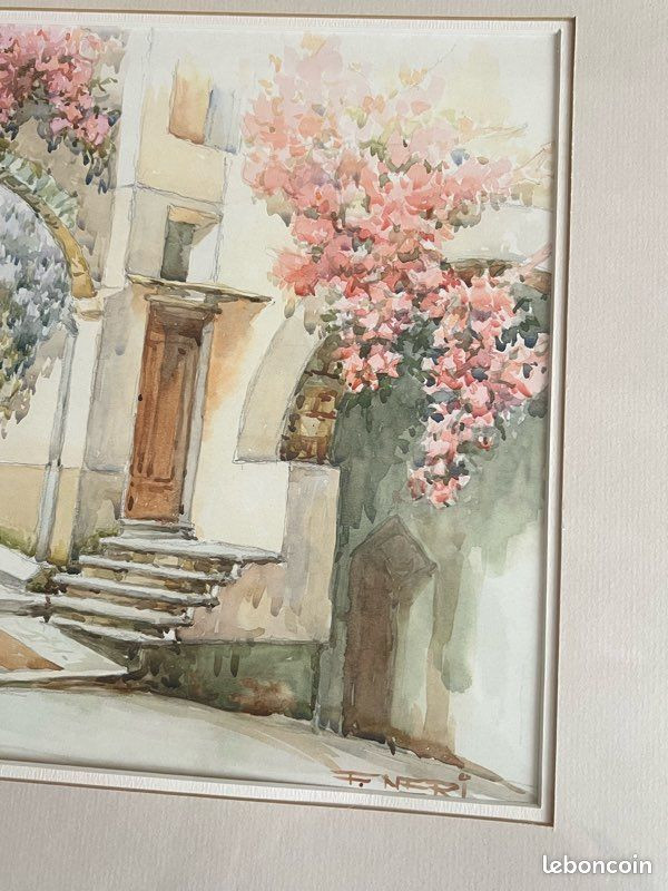 Watercolor signed F. Neri – Flowery Italian Cou | Antikeo