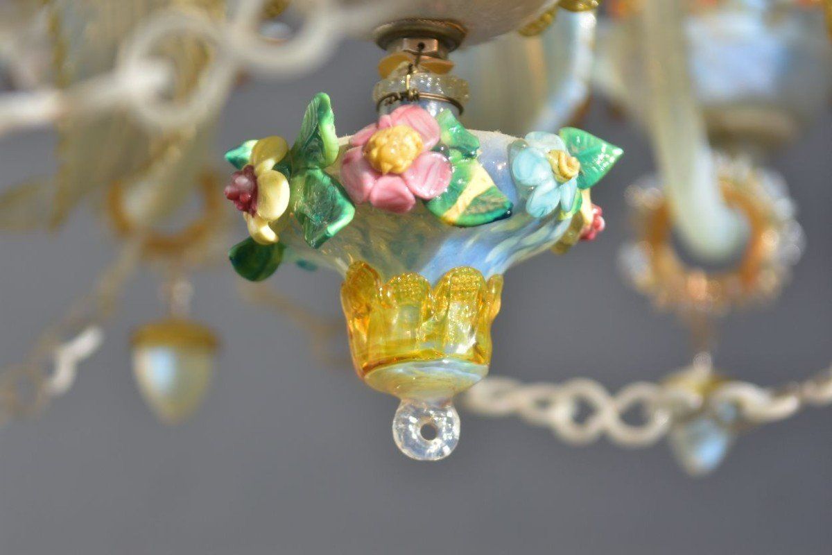 REF 41 / Lustre Pampilles Couleur Murano 6 Lumières
