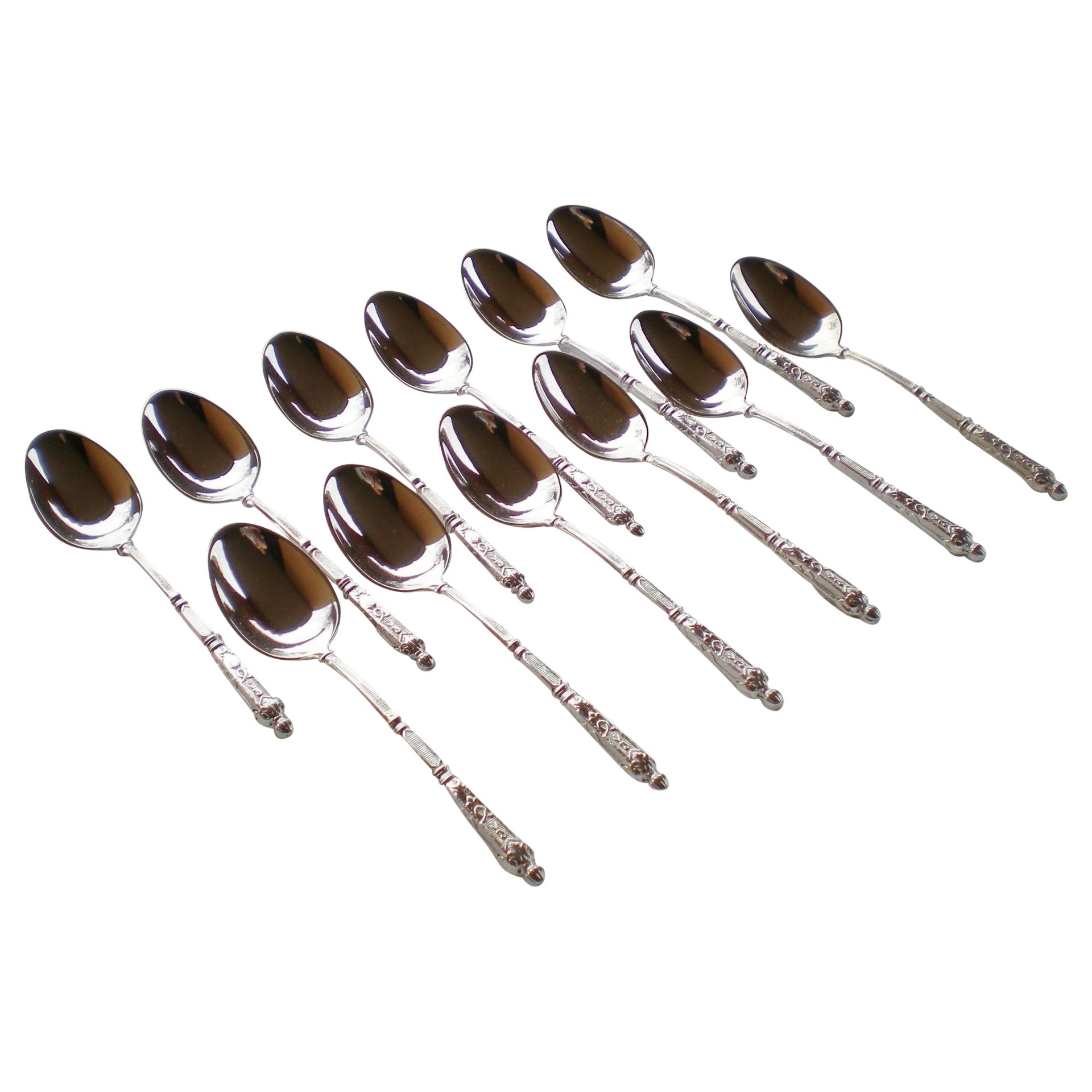 12 Cullères à Moka Métal Argenté Modèle Coqulle Orfèvre Argental
