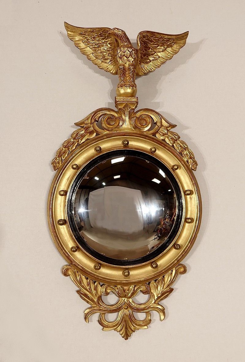 Miroir convexe du XIXe siècle avec verre d'origine En vente sur