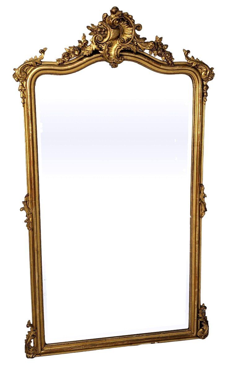 Miroir de cheminée en bois et stuc doré d'époque Napoléon III - XIXe siècle  - N.101473