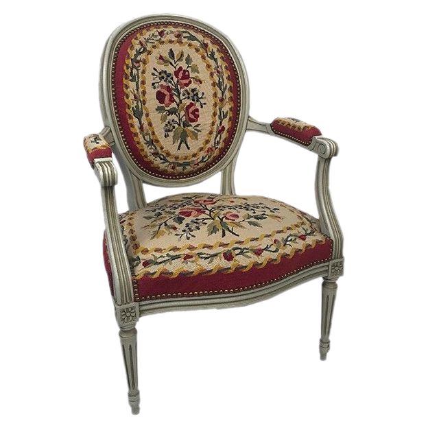 Louis XVI Style Arm Chair with Needlepoint Upholstery