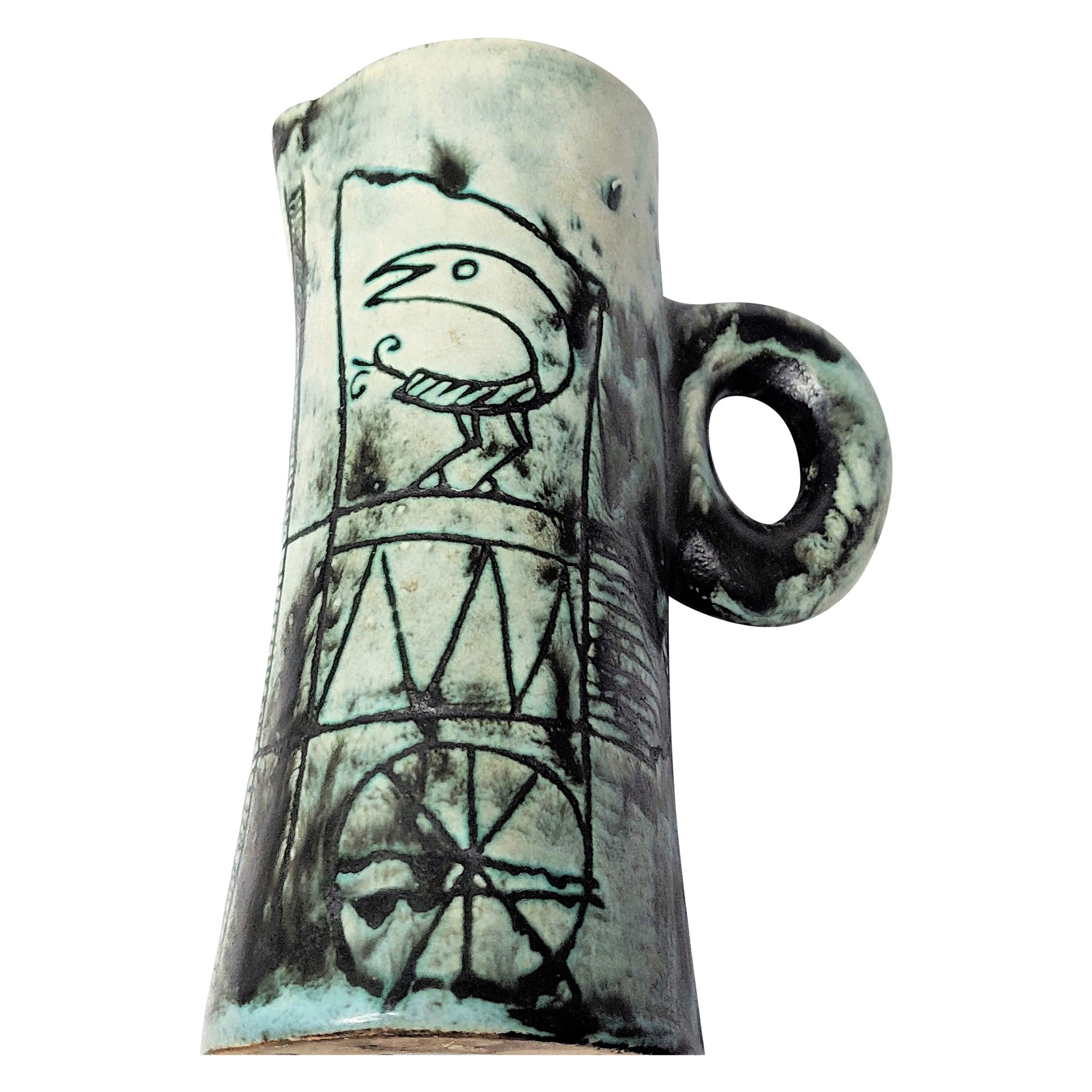 Jacques Blin Ceramic Vase With Bird Decoration Jacques Blin Ceramic Vase With Bird Decoration