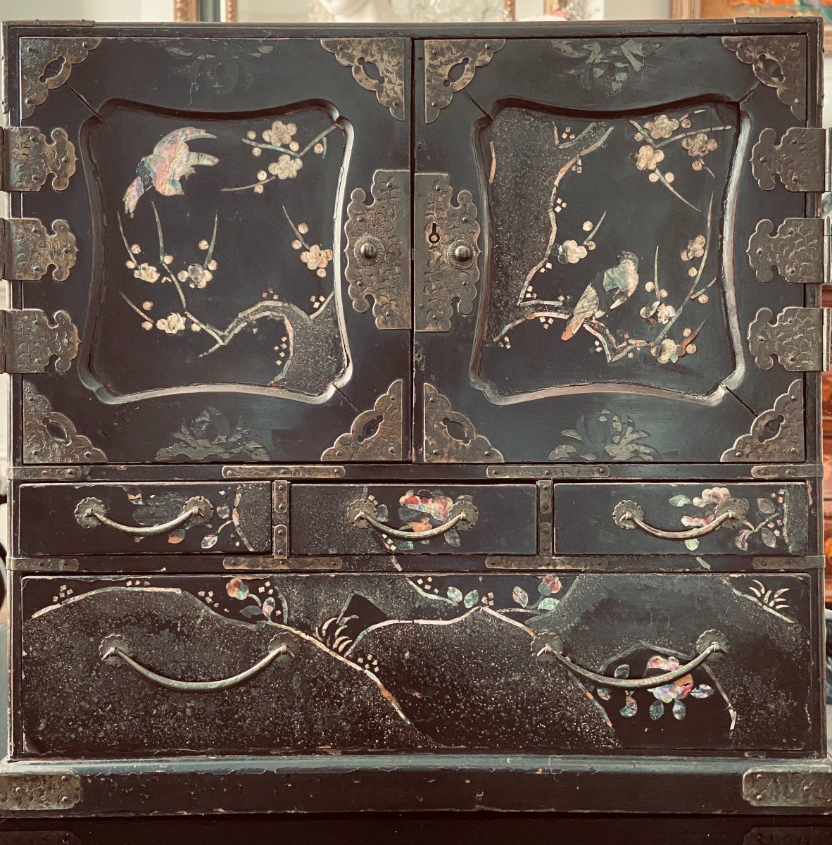 Large Burgundy Lacquer Chinese Chest - 19thC Large Burgundy Lacquer Chinese Chest - 19thC