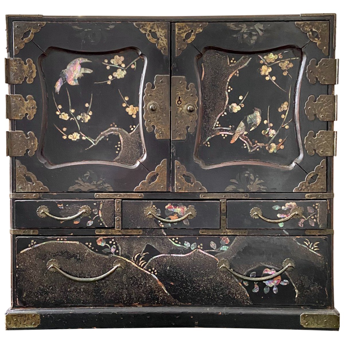 Large Burgundy Lacquer Chinese Chest - 19thC Large Burgundy Lacquer Chinese Chest - 19thC