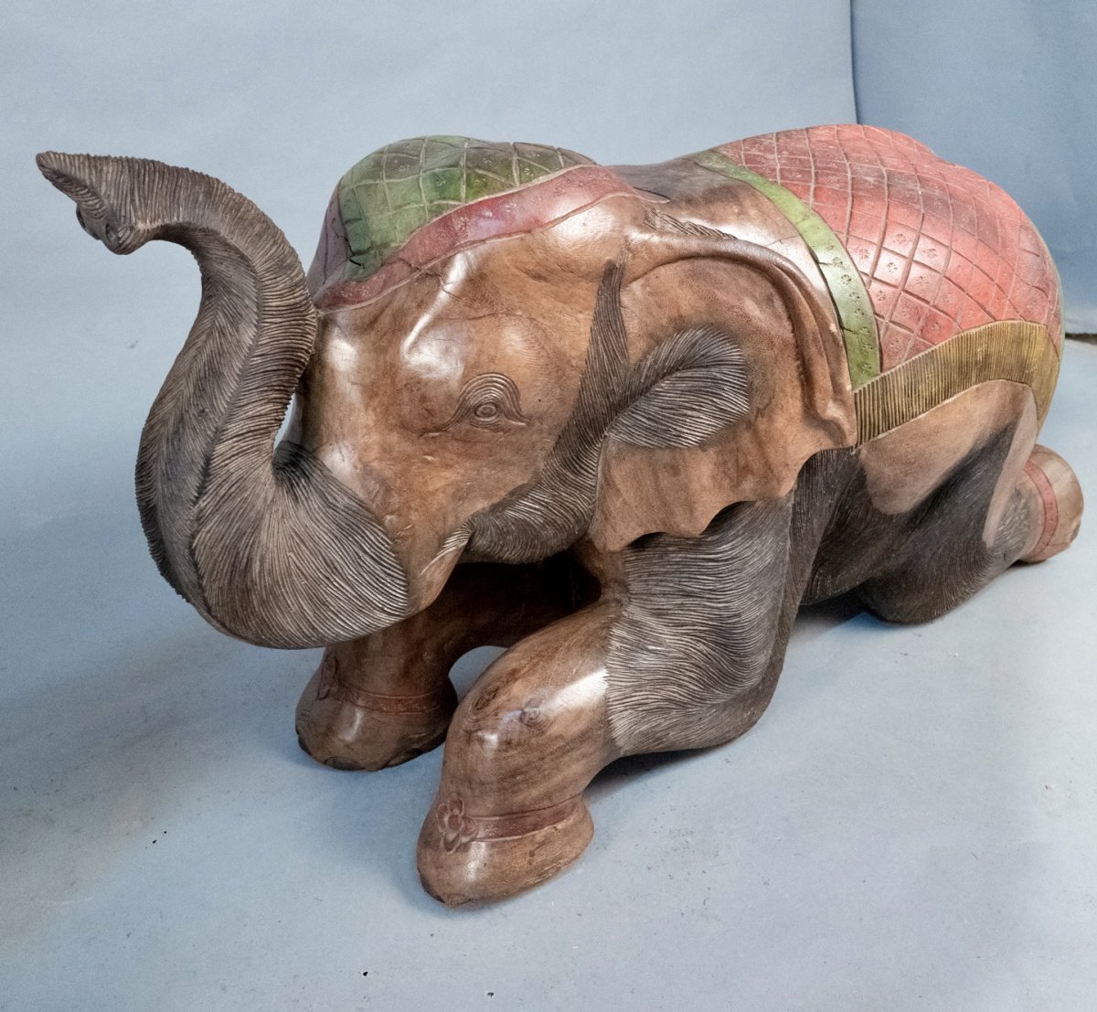 Sculpture artisanale bois massif teck - ELEPHANT –