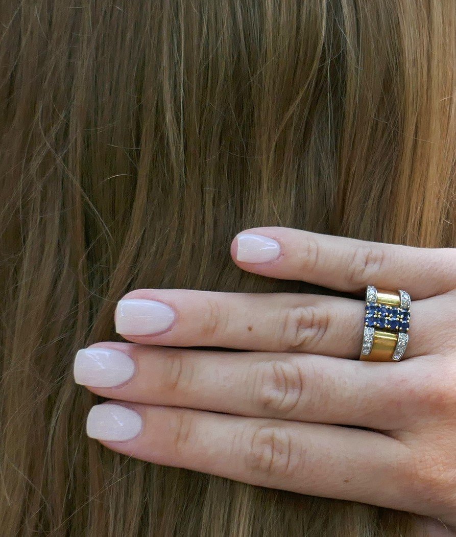 Bague Tank Saphirs Et Diamants Or 18 Carats. Antikeo